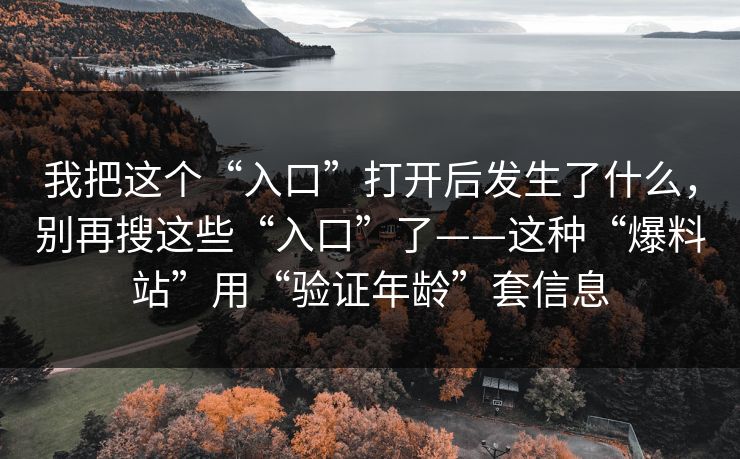 我把这个“入口”打开后发生了什么,别再搜这些“入口”了——这种“爆料站”用“验证年龄”套信息