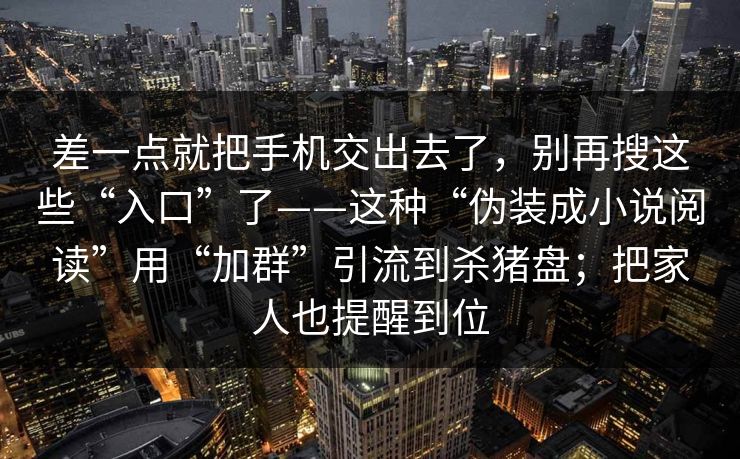 差一点就把手机交出去了,别再搜这些“入口”了——这种“伪装成小说阅读”用“加群”引流到杀猪盘;把家人也提醒到位