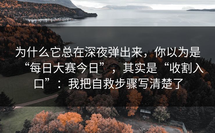 为什么它总在深夜弹出来，你以为是“每日大赛今日”，其实是“收割入口”：我把自救步骤写清楚了