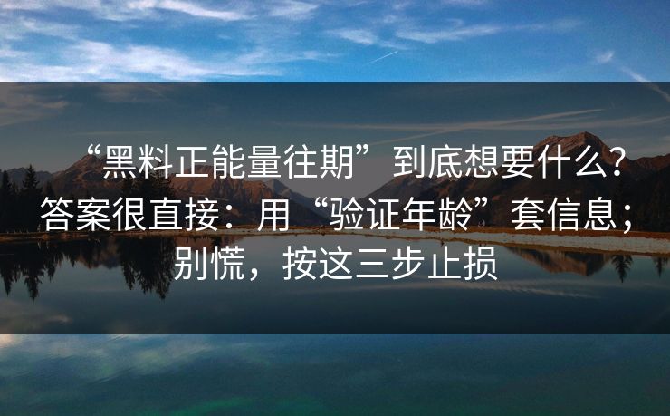 “黑料正能量往期”到底想要什么？答案很直接：用“验证年龄”套信息；别慌，按这三步止损