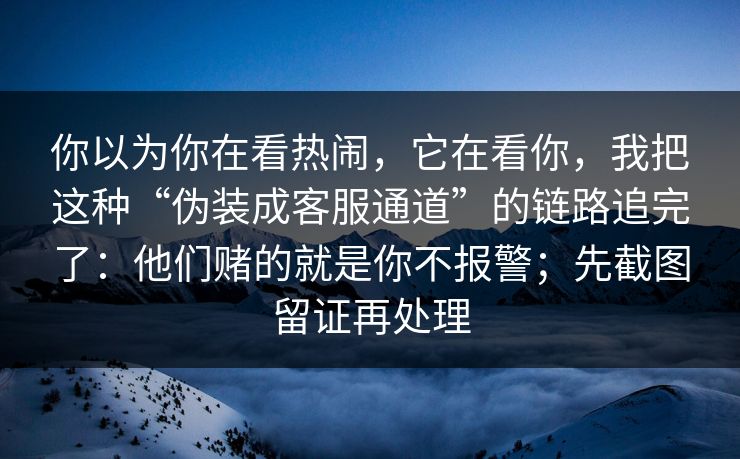 你以为你在看热闹,它在看你,我把这种“伪装成客服通道”的链路追完了:他们赌的就是你不报警;先截图留证再处理 你以为你在看热闹,它在看你,我把这种“伪装成客服通道”的链路追完了:他们赌的就是你不报警;先截图留证再处理