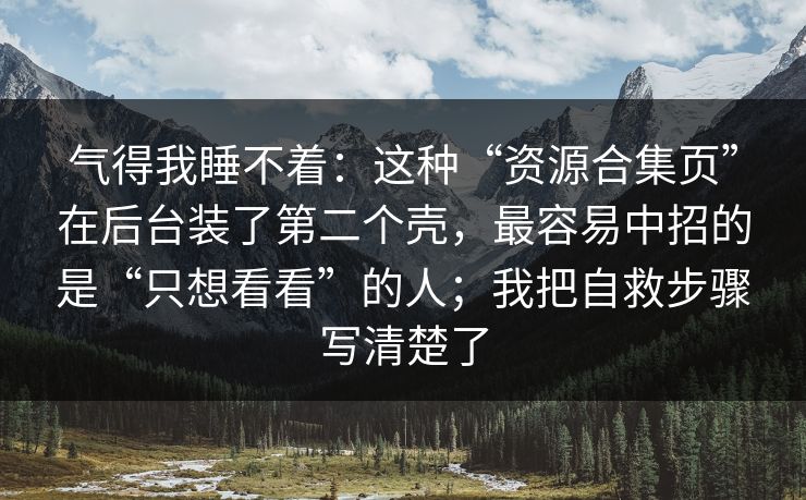 气得我睡不着:这种“资源合集页”在后台装了第二个壳,最容易中招的是“只想看看”的人;我把自救步骤写清楚了