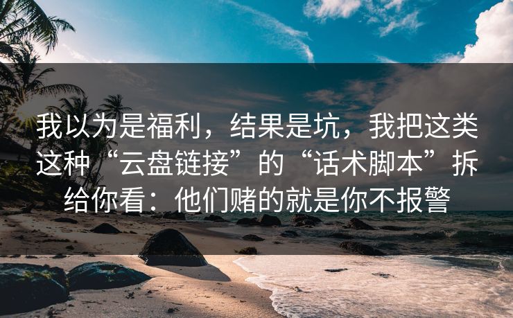 我以为是福利,结果是坑,我把这类这种“云盘链接”的“话术脚本”拆给你看:他们赌的就是你不报警