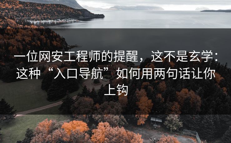 一位网安工程师的提醒,这不是玄学:这种“入口导航”如何用两句话让你上钩