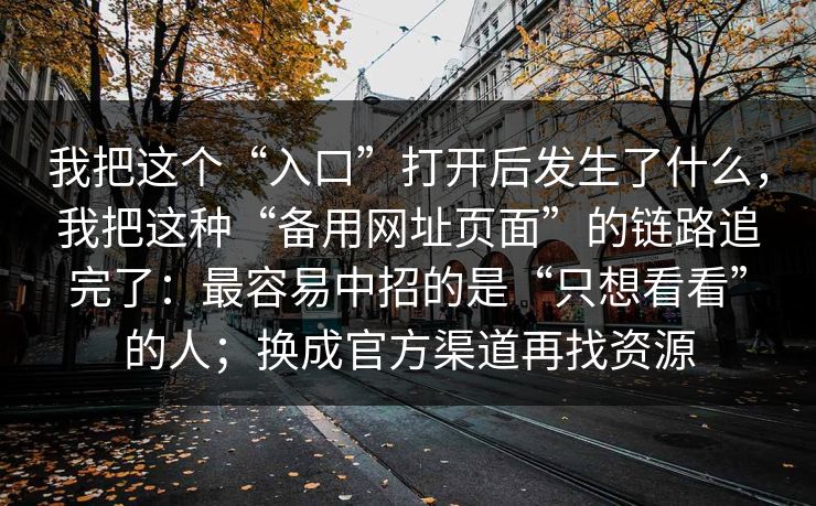 我把这个“入口”打开后发生了什么,我把这种“备用网址页面”的链路追完了:最容易中招的是“只想看看”的人;换成官方渠道再找资源