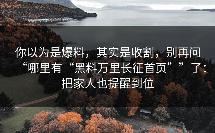 你以为是爆料,其实是收割,别再问“哪里有“黑料万里长征首页””了:把家人也提醒到位