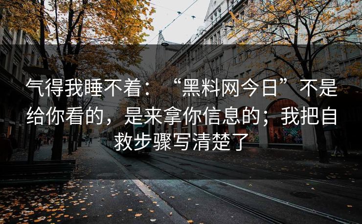 气得我睡不着:“黑料网今日”不是给你看的,是来拿你信息的;我把自救步骤写清楚了