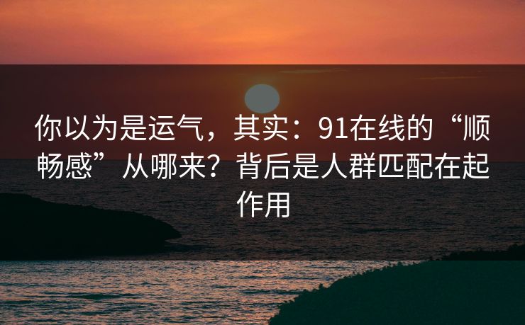 你以为是运气,其实:91在线的“顺畅感”从哪来?背后是人群匹配在起作用